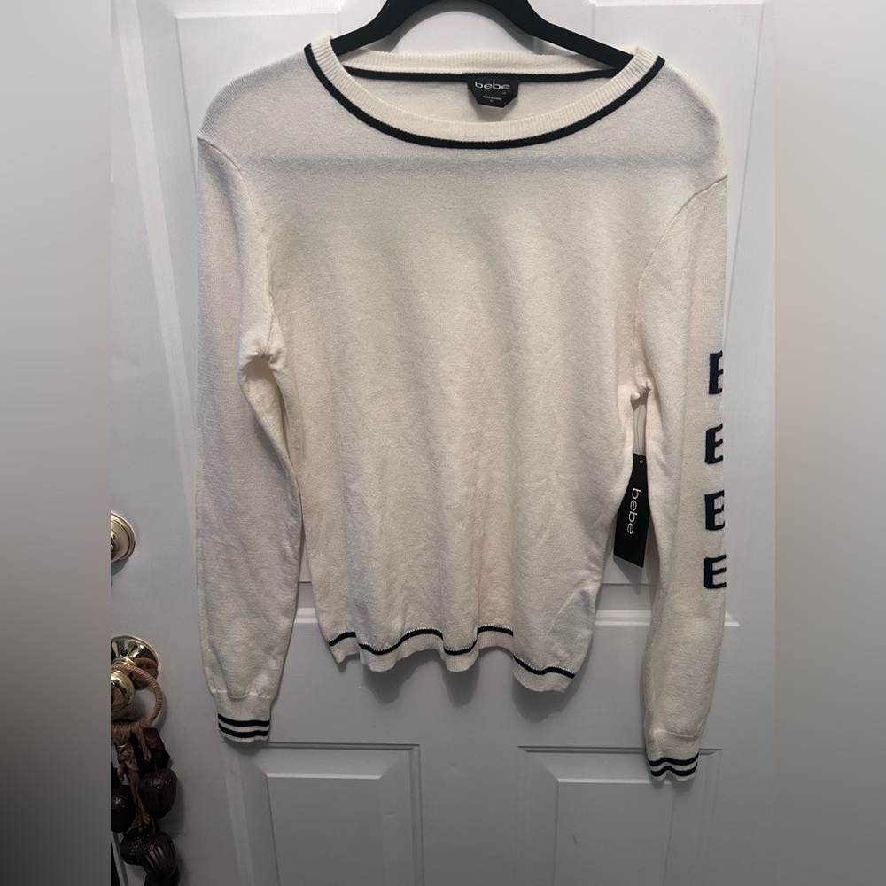 Bebe Cream Sweater with Black Lettering